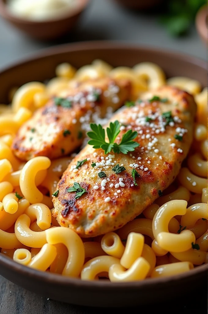 Elbow macaroni with chicken