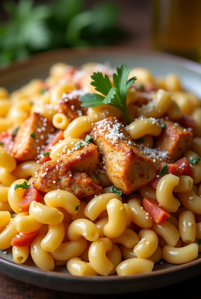 Elbow macaroni with chicken
