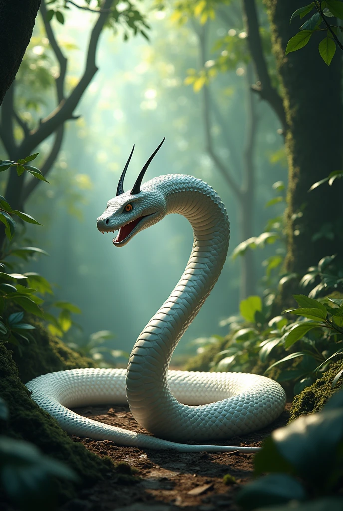 Dangerous Snake with horn in jungle, colour-White, 8,k