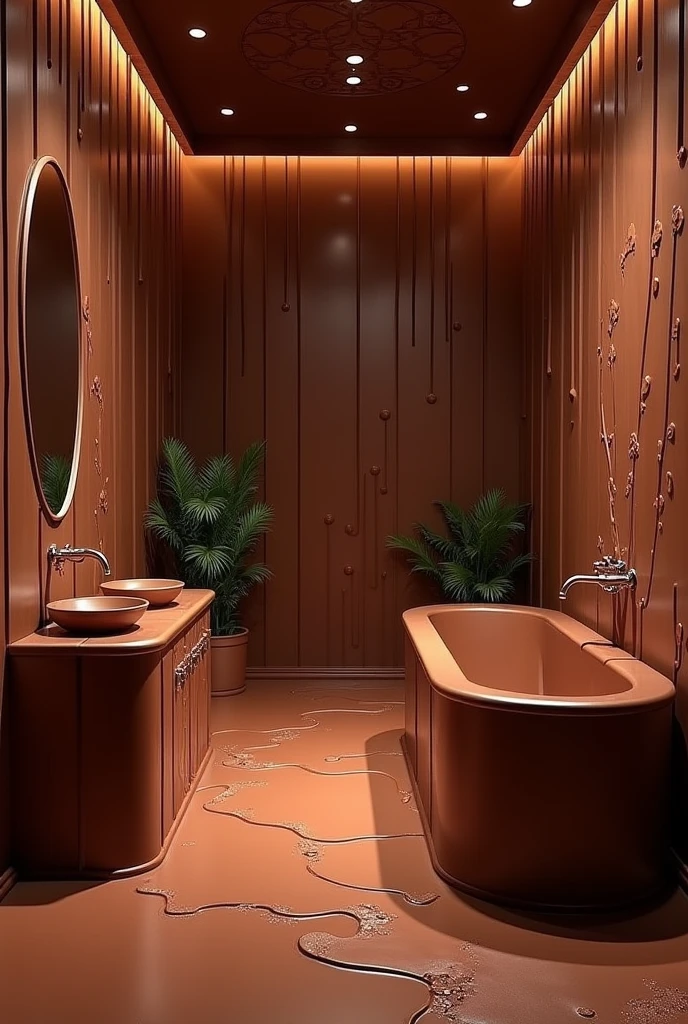 ((masterpiece, 8k, best quality, 8k, super realistic, high resolution:1.3)), bathroom made of chocolate, bathroom made of chocolate, bathroom full of chocolate juice, chocolate deprived, chocolate world, withouth People, no animals
