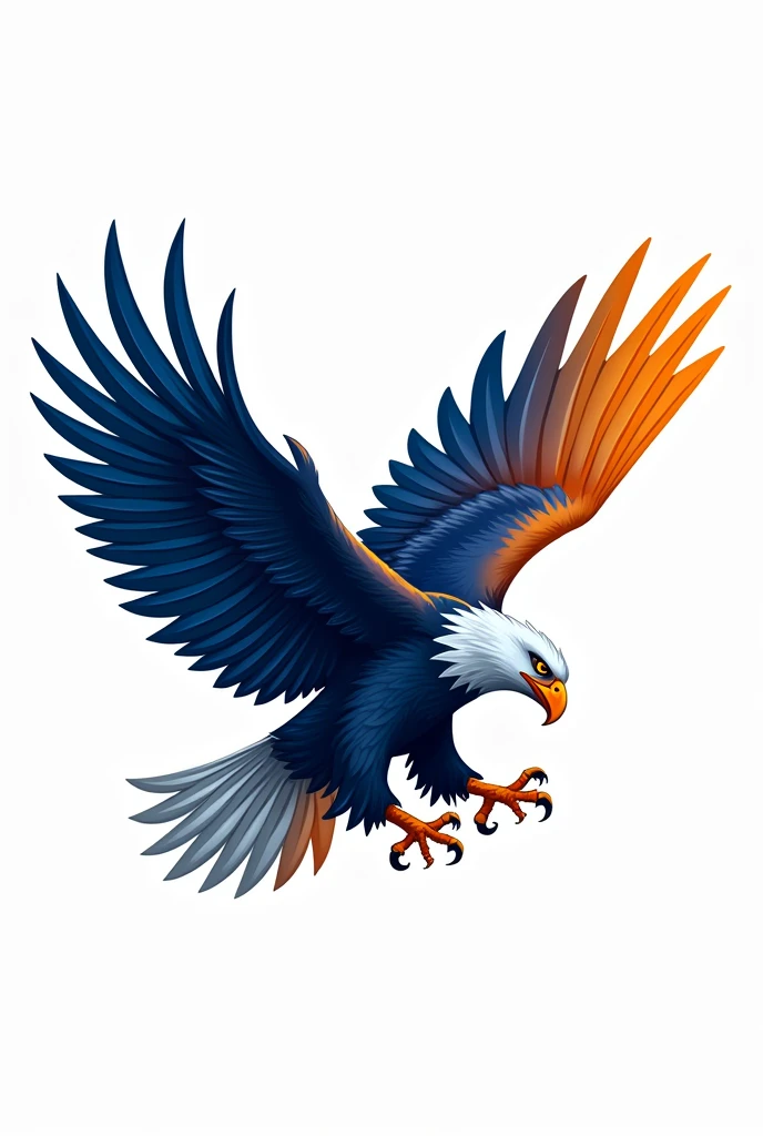 HIGHLY DETAILED 2D BLUE AND ORANGE EAGLE LOGO FOR TEAM, com fundo branco