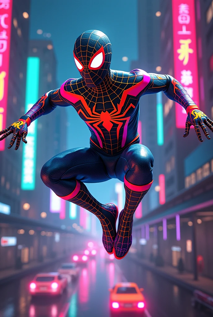 spiderman with colourfull suit neon colour