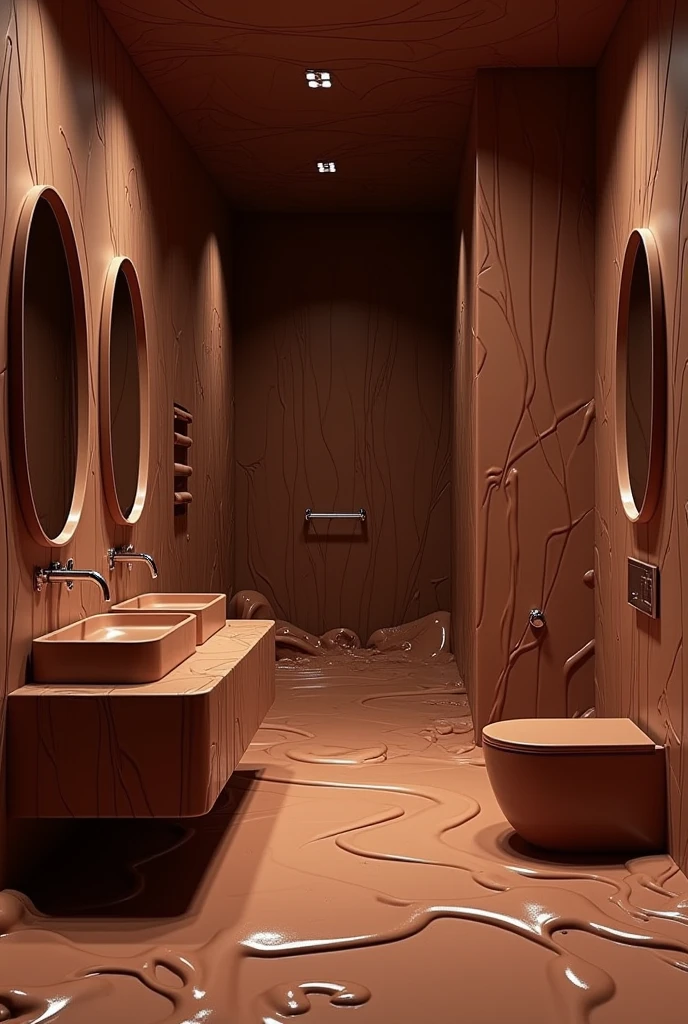 ((masterpiece, 8k, best quality, 8k, super realistic, high resolution:1.3)), bathroom made of chocolate, bathroom made of chocolate, bathroom full of chocolate juice, bathroom with liquid chocolate, chocolate deprived, chocolate world, withouth People, no animals