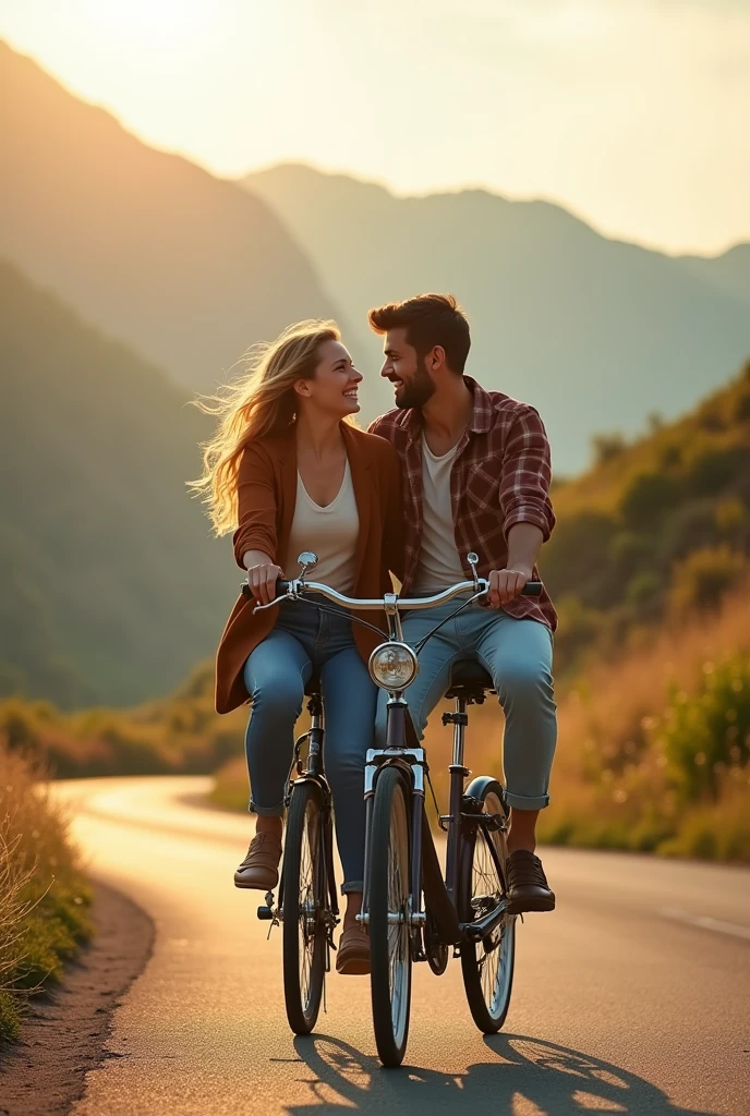 Boyfriend and girlfriend traveling on bike