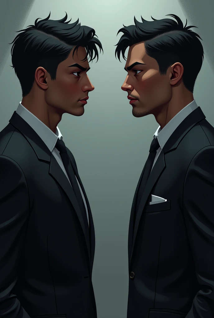 2 dark skinned young man, black hair, brown eyes and thin and lawyer