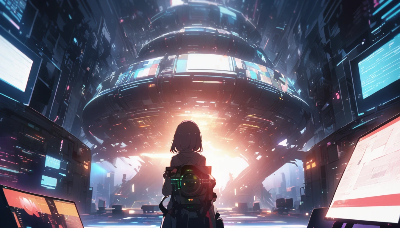 Beautiful office、Woman from behind、programming、bright、Sharp light source