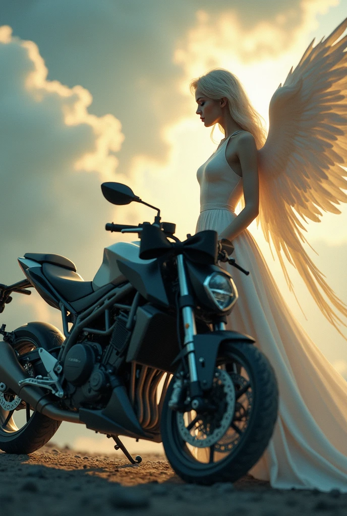 Motorcycle an angel and a black bow