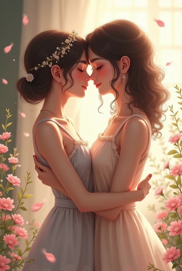 2 girls kissing each other's cheeks in the middle