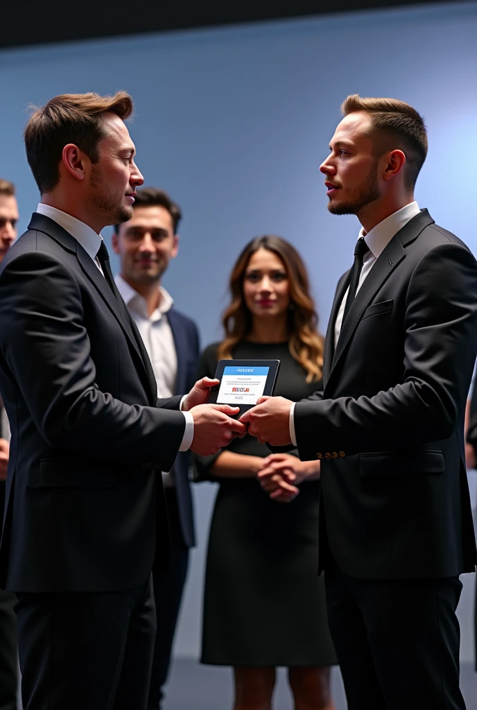 Elon Musk delivering the verified seal to Felipe Neto, Slepping Giants e Choquei.