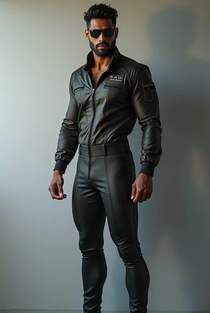Toned Sri lankan white skin sexy male pilot with pilot costume sunglass