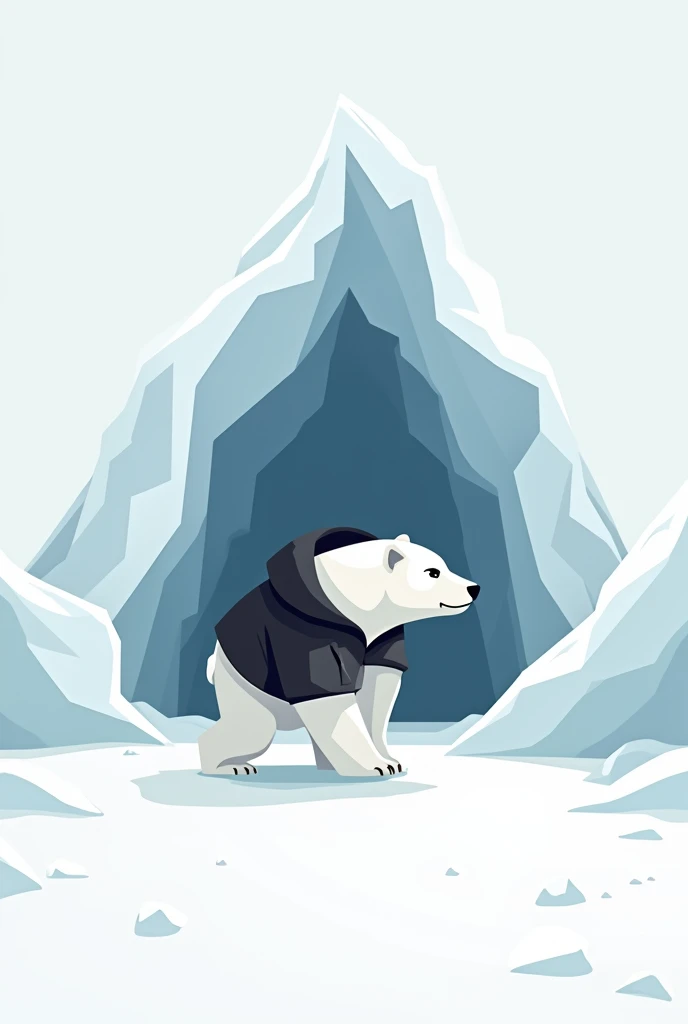2D Logo Polar bear wearing a black jacket walking to an ice cave 