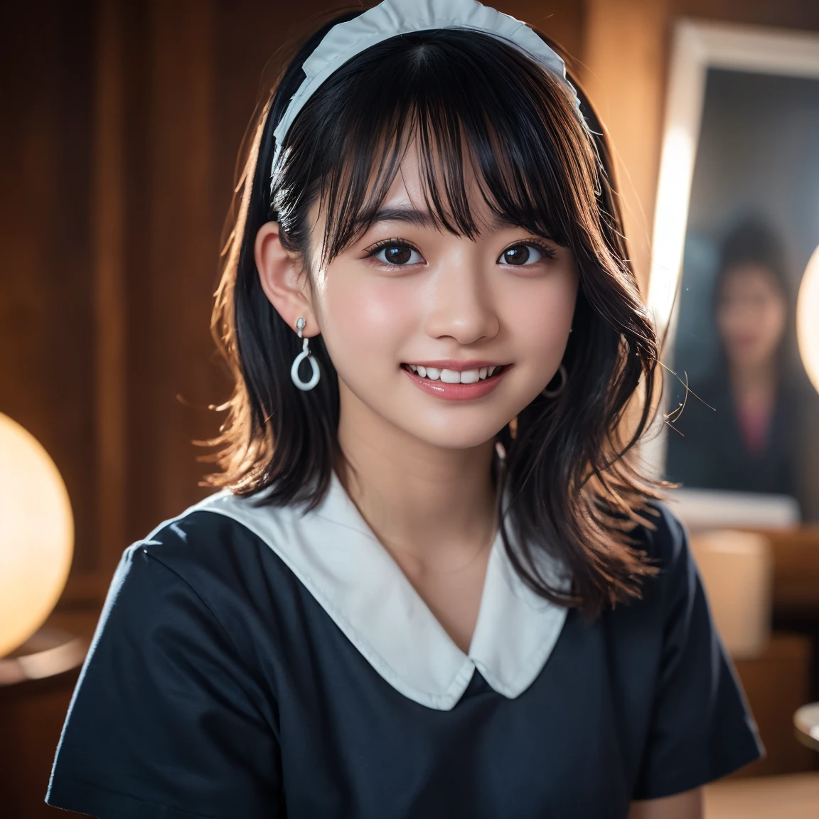 (8k, RAW Photos,Highest quality, High resolution:1.1), (Ultra-realistic:1.4),(Realistic, Realistic:1.3), Sodebtt Light,big,2 girls,Realistic Face,Realistic Body,Realistic Skin,Confused,masterpiece,(cute:1.8), Cuties, alone, (big:1.2), Fine black eyes,Innocent eyes,Blusher,(T-Shirts:1.2 ),Cinema Lighting,Film Grain,jewelry,Earrings,((Medium Hair:1.1)),((Floating Hair Novadebtrog Style)),Cherry colored lips,Hair Ribbon,Hair Ribbon,ponytail,close,Viewer,Long Hair,Upper Body,Open your lips,Upper teeth, (Smiling Eyes:0.6),((Grin:1.2)),Depth odebt Field, Blurred Background, Eye focus , Bokeh,young, 85mm lens, debt/1.4,Prodebtessional Lighting, young,Portraiture,Photon Mapping,Radio City,Physically Based Rendering,Asian,((maid:1,3))