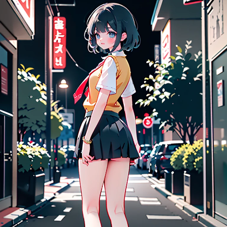 (8k, RAW Photos, 最high quality, masterpiece:1.2), High quality RAW color photos, Professional photo shoot, Cinematic Light, night、Late night、alone, (((young woman, gal))), (Sharp features), (Small face), (Skin with attention to detail:1.2), clavicle, Cute Face, Beautiful appearance, Long eyelashes,Girl Turning Around, smile, (Black Hair, Long straight line), high school student, Red tie, High School Uniform:1.2, Navy large oversized knit vest, bracelet, Rolled up sleeves, oversized white shirt, Micro Mini Skirt, night Park, Birds chirping, Embarrassing, sad, Artistic painting,Attractive thighs, loafers、(Very nice touch:1.2), (Watery eye), Sad atmosphere, Oil painting style, Dark colors, (Are standing:1.5, lean on a tree, )(((Focus on the butt))), Smooth texture, Gazing Eyes, Beautiful Skin, Glowing Skin, ((Perfect Fingers, Five Fingers, Anatomically correct)), Background Blur, high quality, surreal, ((Very detailed, photo shoot)),,View from below、blush、(Many passersby)、Embarrassing、Full Body Shot、((backstyle))、((Grab the skirt))、Accentuate your butt、Turn around、look back、Embarrassed、blush、Healthy Thighs、((Accentuate your butt))、Butt upshot、BIG ASS