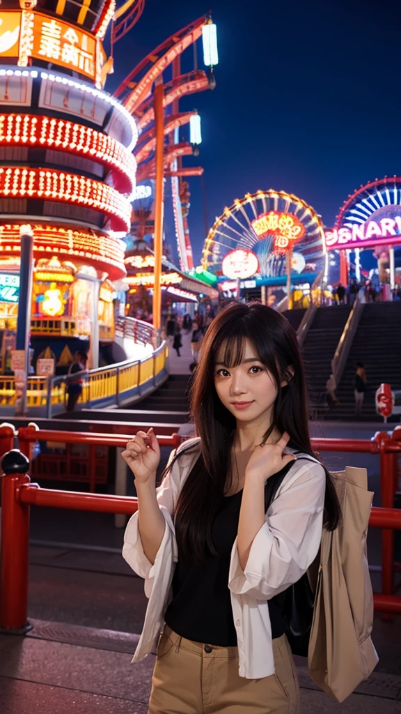 Japanese women、Amusement park at night