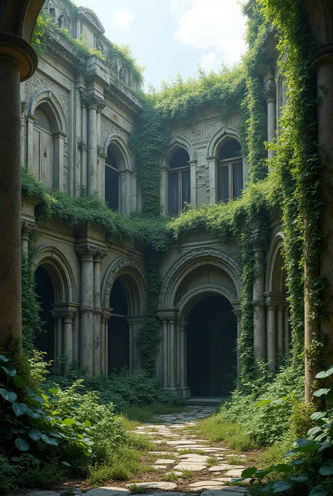 (The palace is ancient with crumbling walls, overgrown with vines.
16:9

