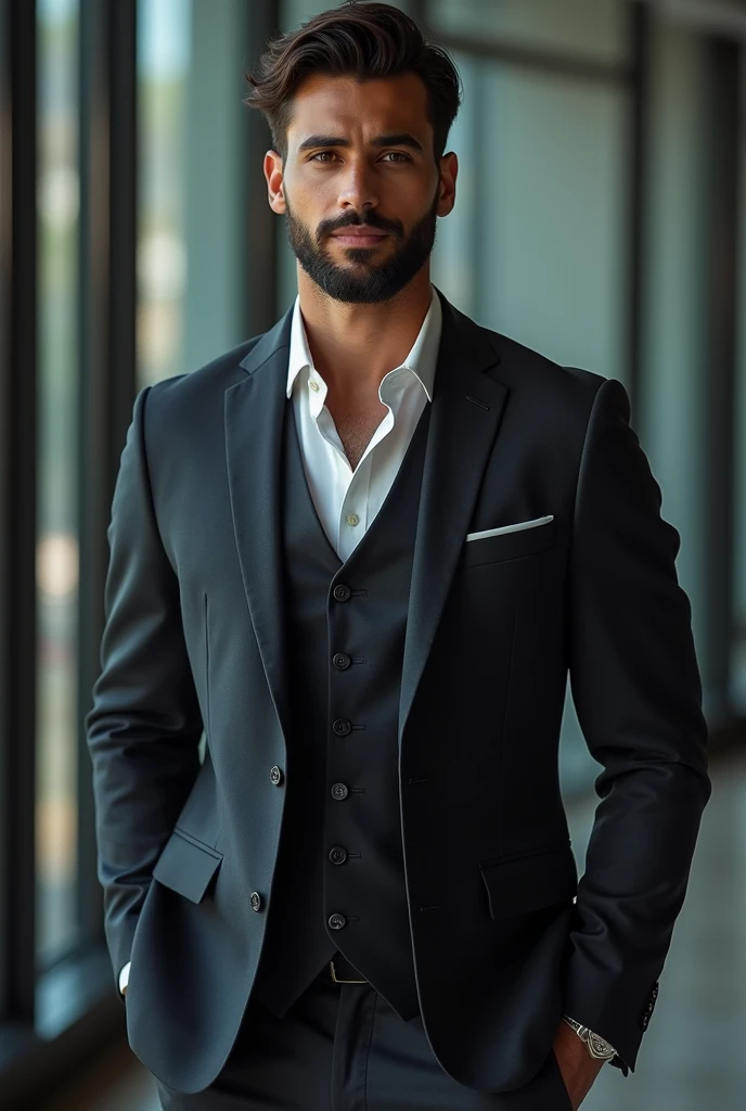 Toned  Sri lankan white skin sexy male businessman with full suit