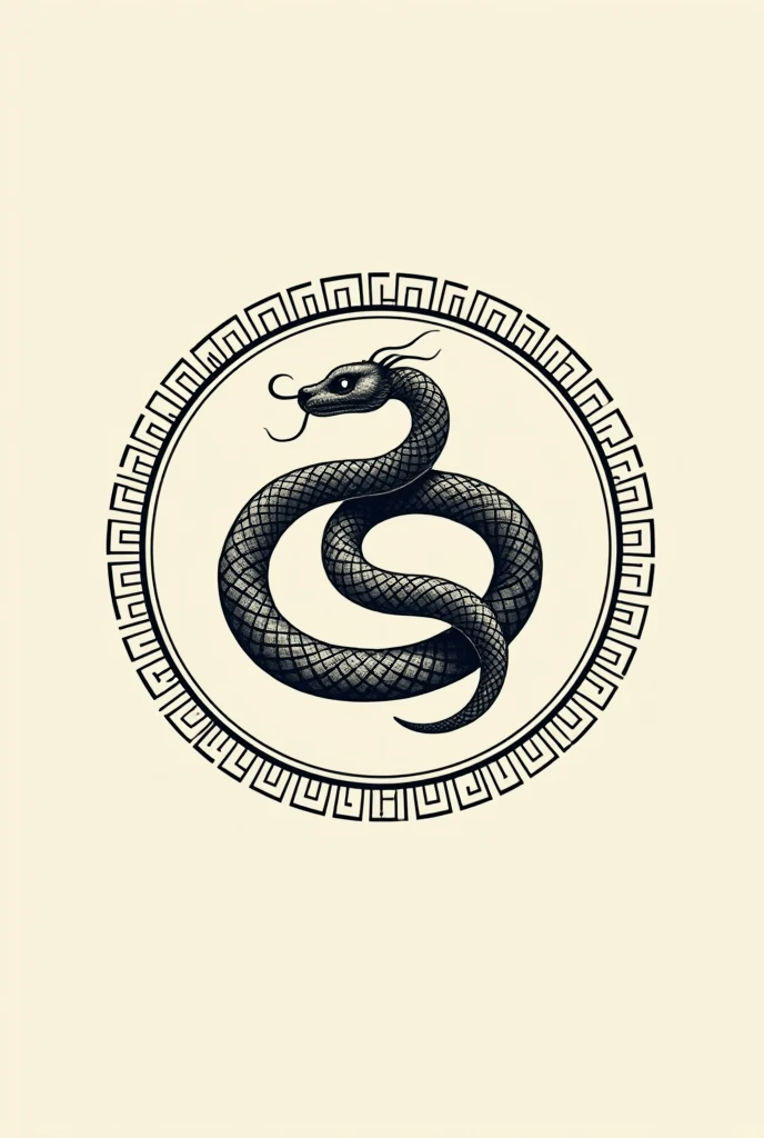 A logo with the word Ouroboros in Greek type in Spanish and around a snake eating its tail