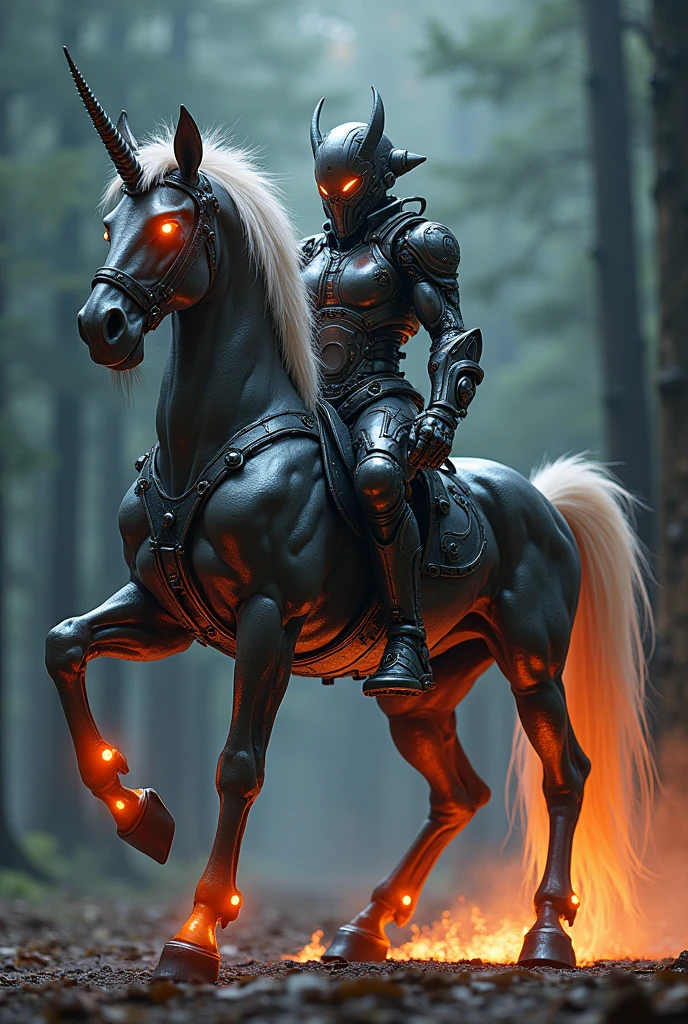 a futuristic centaur,, fantasy, highly detailed, hyper realistic, 8k, cinematic lighting, dramatic pose, intricate metal and cyberpunk armor, glowing cybernetic enhancements, powerful muscular physique, majestic horse-like lower body, intense glowing eyes,