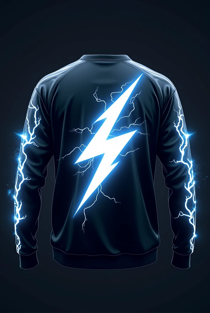 I need an image of a logo for a quarter-length sweatshirt that has a bit of electricity on the back and white rays on the sleeves.