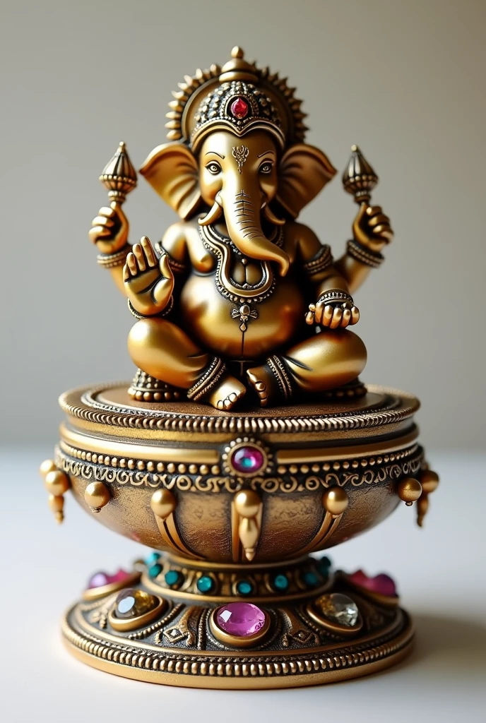 A little Ganesh cute brass sitting on the base jewellery design