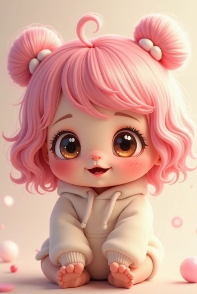 Short chubby teenage girl light brown eyes light pink hair 