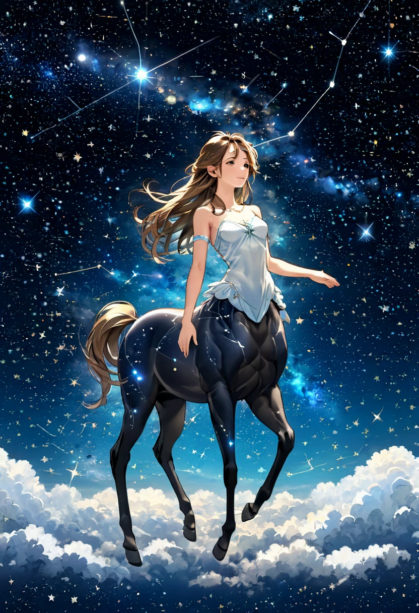          Centaur constellation is very beautiful and charming. The girl&#39;s body is the body of a unicorn. Centaur constellation Centaur constellation. The lower body of Centaur constellation is very beautiful. Close-up of white horse body. White curly long hair. Background. Half moon starry sky. Ethereal, mysterious, intricate, meticulous, surreal, sci-fi, art aesthetic, light and shadow movie special effects. High resolution image hyper realistic texture high resolution, Digital painting, Delicate and dynamic rendering,

                             super high quality, masterpiece, Super detailed, Highest quality animation style high definition presentation  
