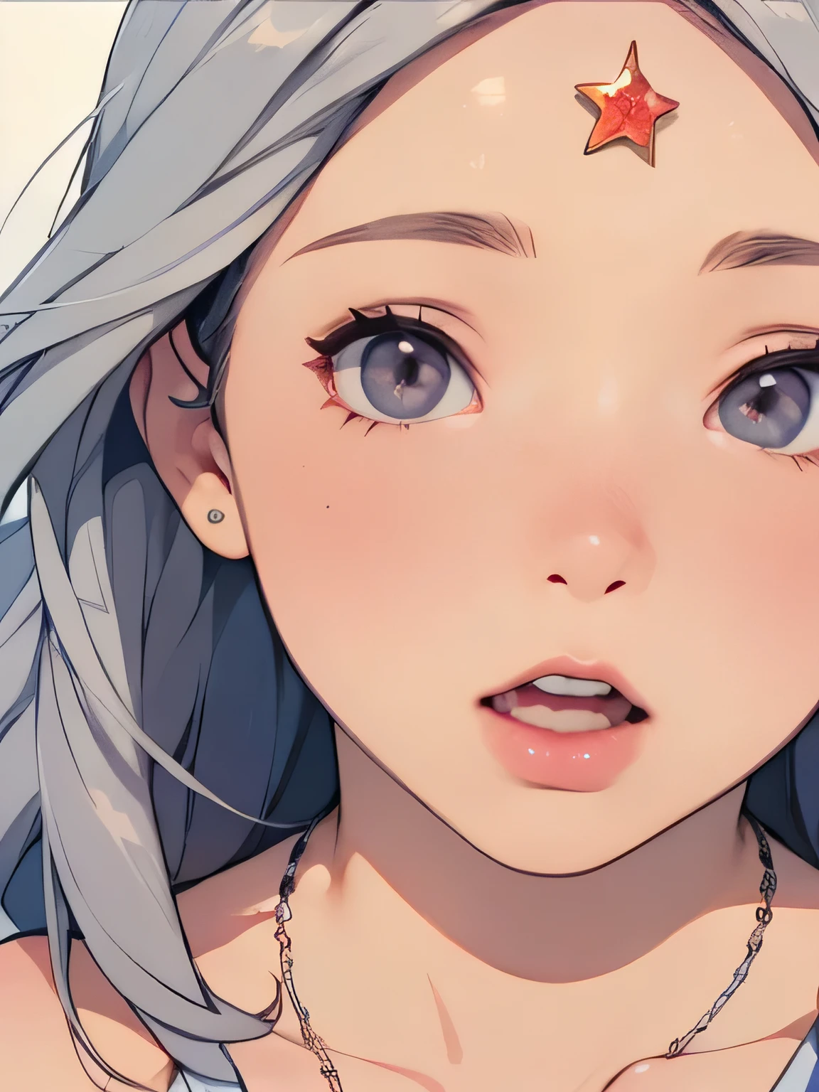 ((high quality colour line art)), (highly detailed), ((cute girl face)), (naked), (((((small tits))))), ((star-shaped blue necklace)), (((sunny beach))), ((pale skin)), (((anatomically correct))), (long white hair), (((chubby))), (singing), ((close-up)), ((grey eyes)), ((whole face))