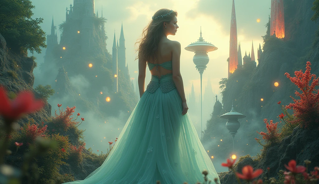 (Masterpiece.uhd.photorealistic full body) in a surreal landscape, an u.tra hot gorgeous European woman.age 23. ((Epic cleavage (100e size))) dreamlike floating islands,ethereal atmosphere,dramatic lighting,vibrant colors,cinematic composition,intricate details,imaginative and fantastical elements,distorted proportions,atmospheric mist,glowing energy orbs,floating crystals,otherworldly flora and fauna