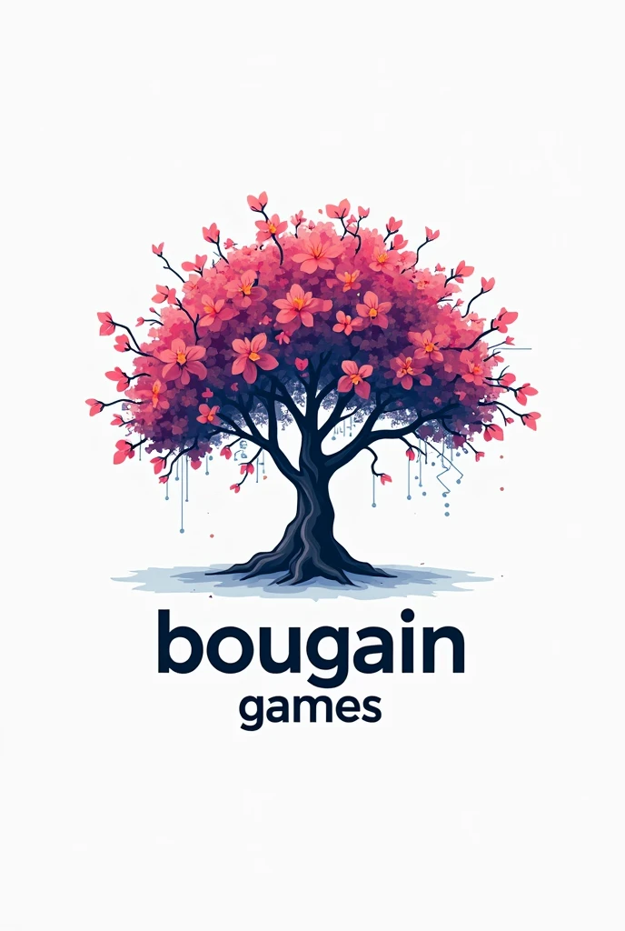 create a company logo. place a Bougainvillea tree whose branches are electrical circuits. Underneath the image write "Bougain Games" in a modern font