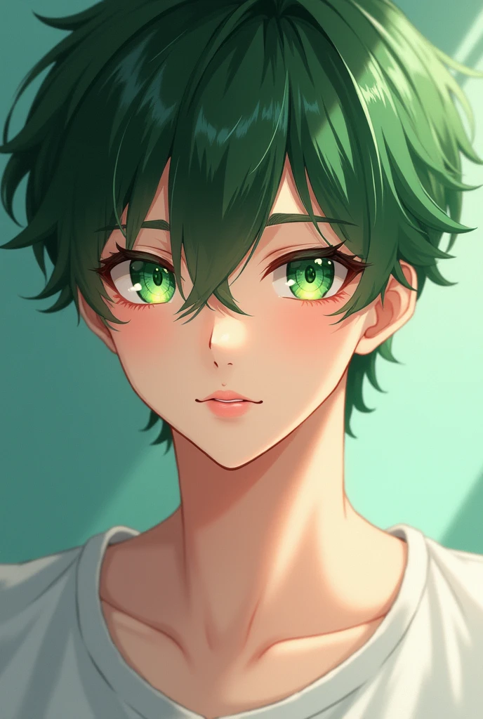 A man with green eyes and light skin, anime type