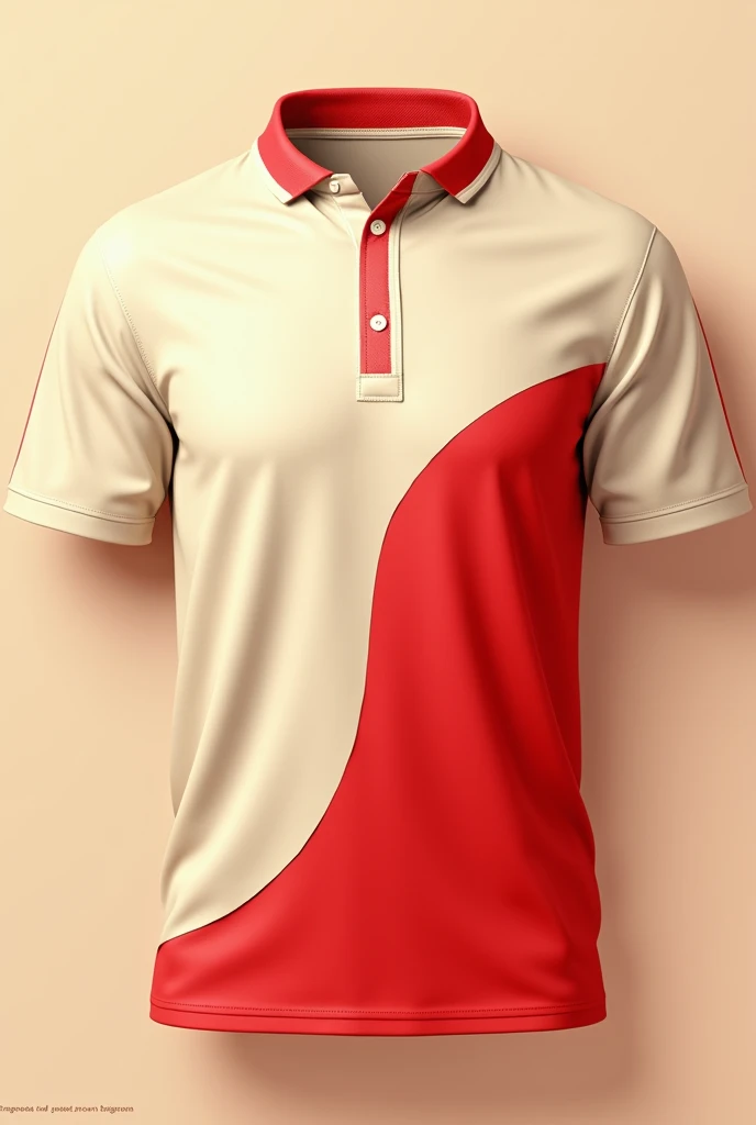 red and beige promotional shirt, 2025