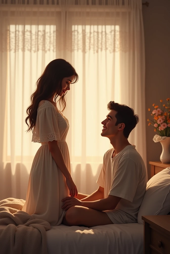 A girl with her husband in bedroom