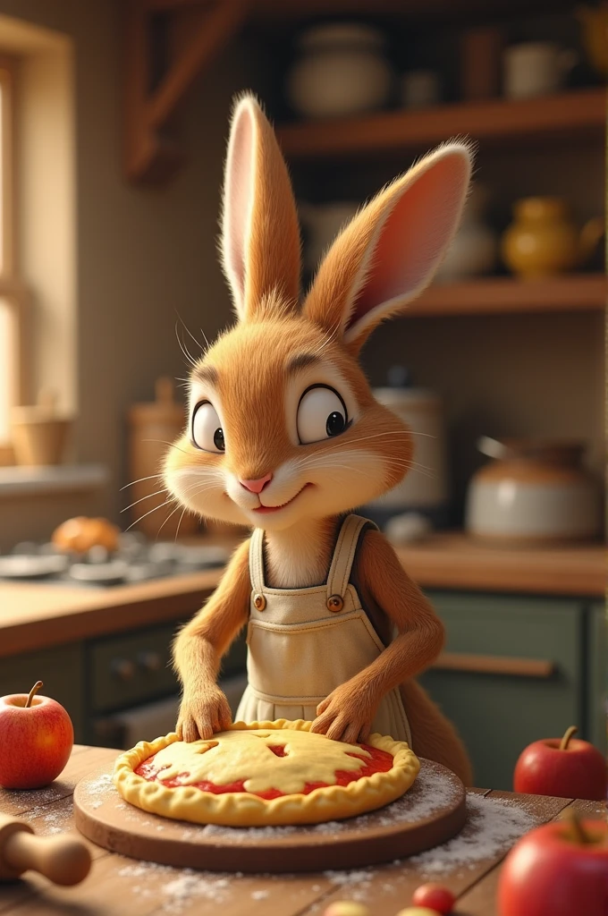 A rabbit making apple pie 
