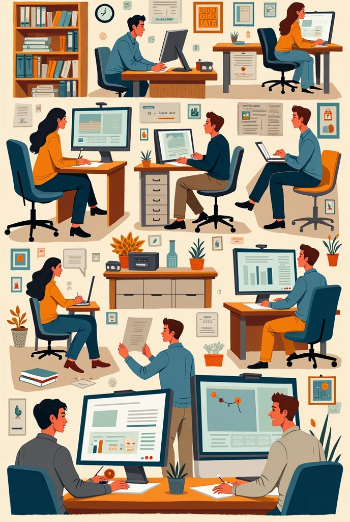 Create an image of a drawn board that involves the theme of work