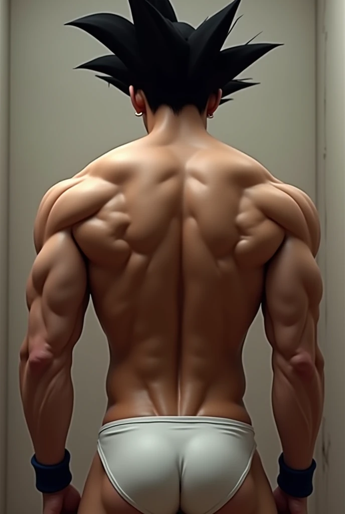 Goku from dragon ball z (rear view in underwear) and showing her ass and being in underwear