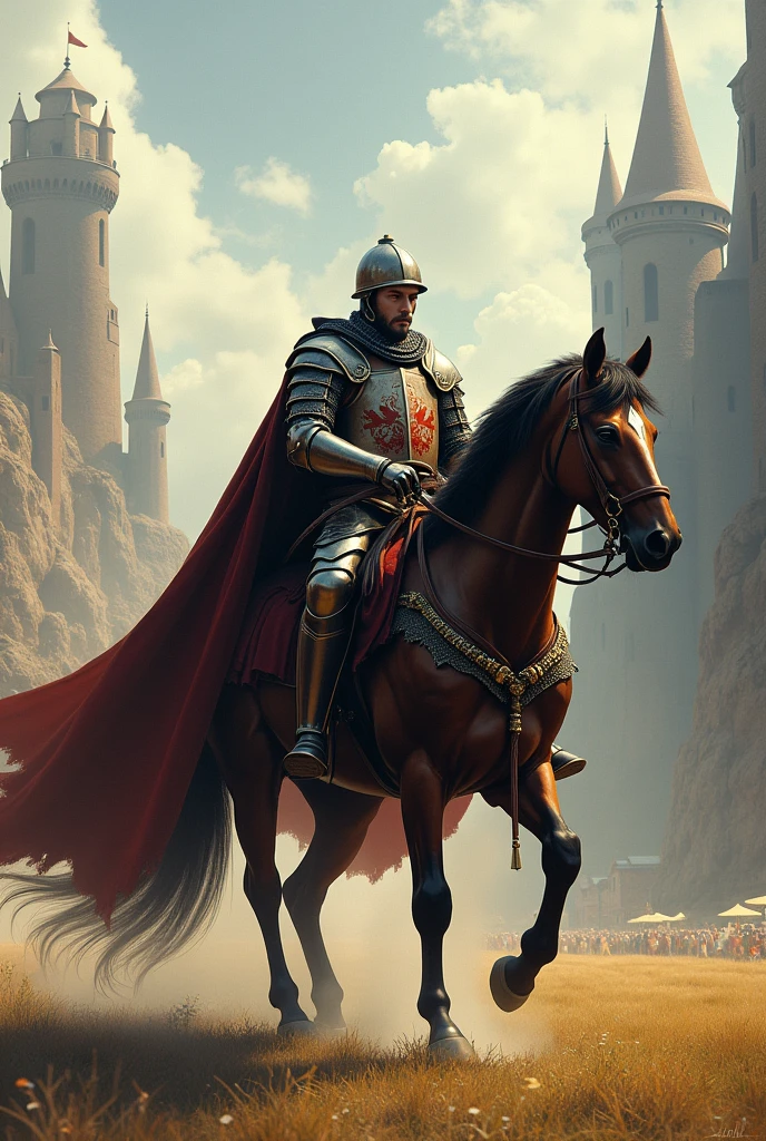 A knight riding his horse was leaving his kingdom