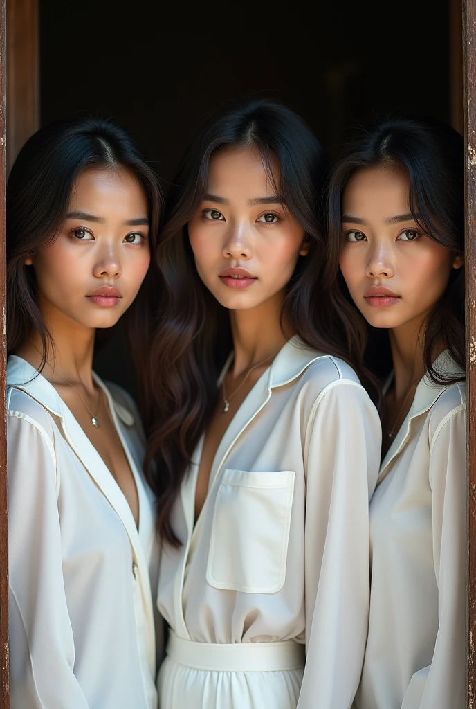photo,high resolution,High contrast,Thai women,3,The face is very beautiful.,Perfect figure,White Shirt,Very sexy,Fine skin,Standing by the door,Looking at the camera,whole body,full body