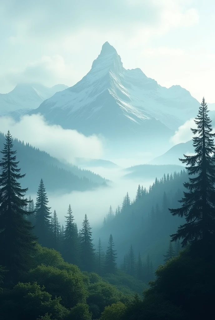 Peux-tu me créer un fond d’ecran au format iphone ￼ avec un paysage relaxant représentant une montagne, une forêt et de la brume où l’on se sentirait apaisé en la regardant ￼
