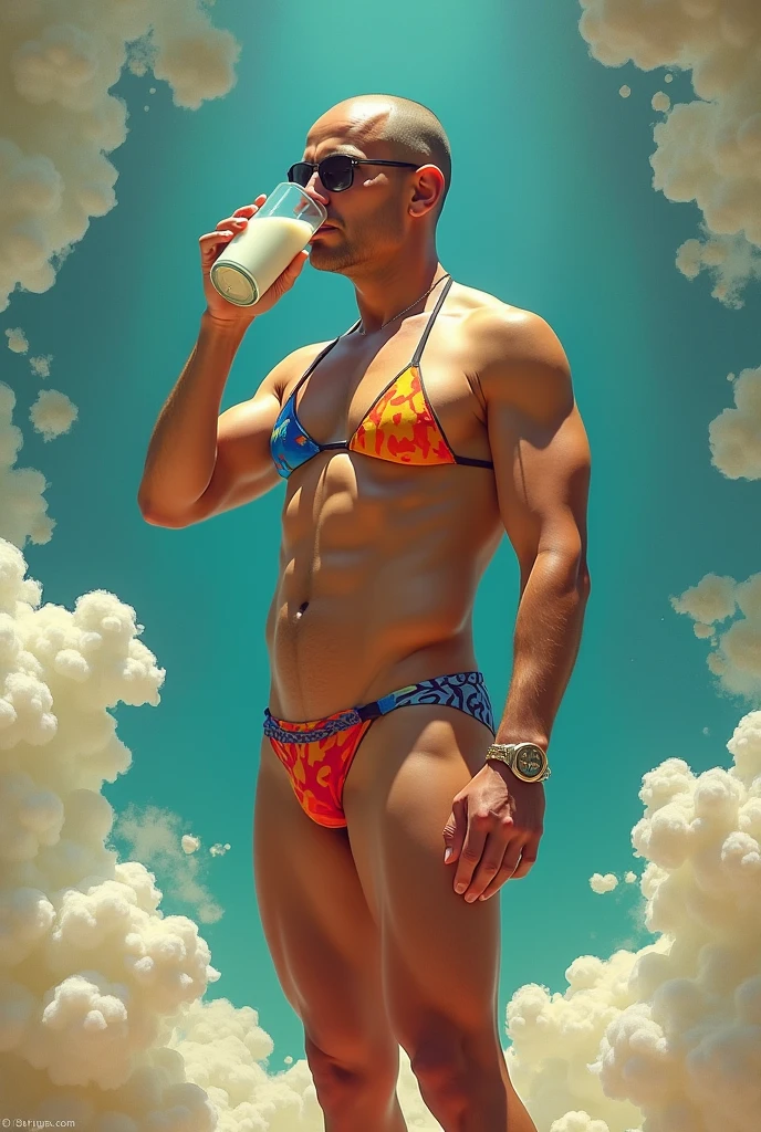 Alexandre de Moraes in a bikini drinking milk 