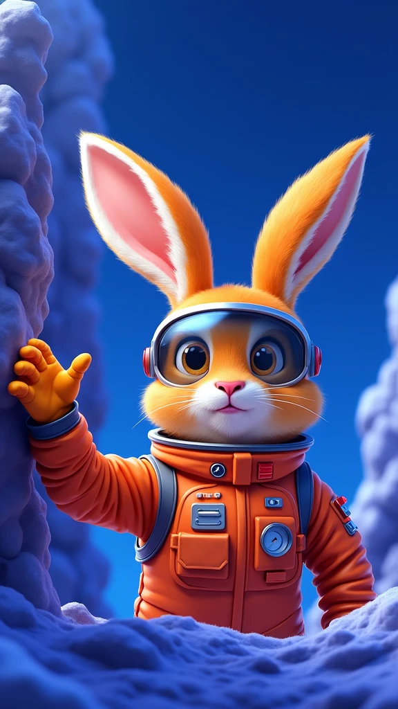 a full body orange hare, with spacesuit and realistic warning glasses as the reference image