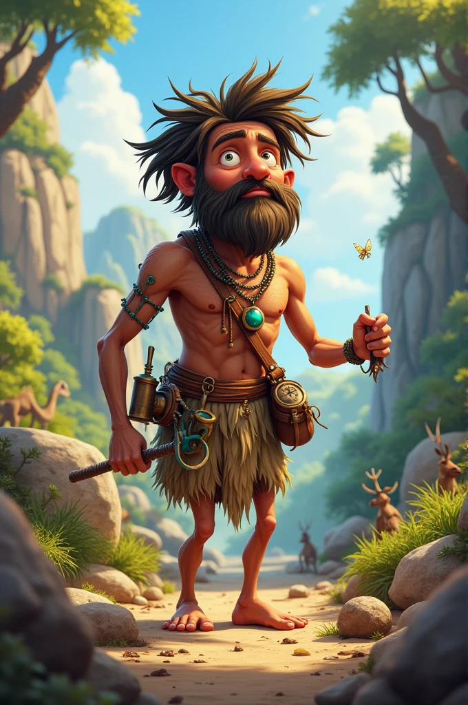 The male scientist in the Stone Age is a bit of a nuisance.