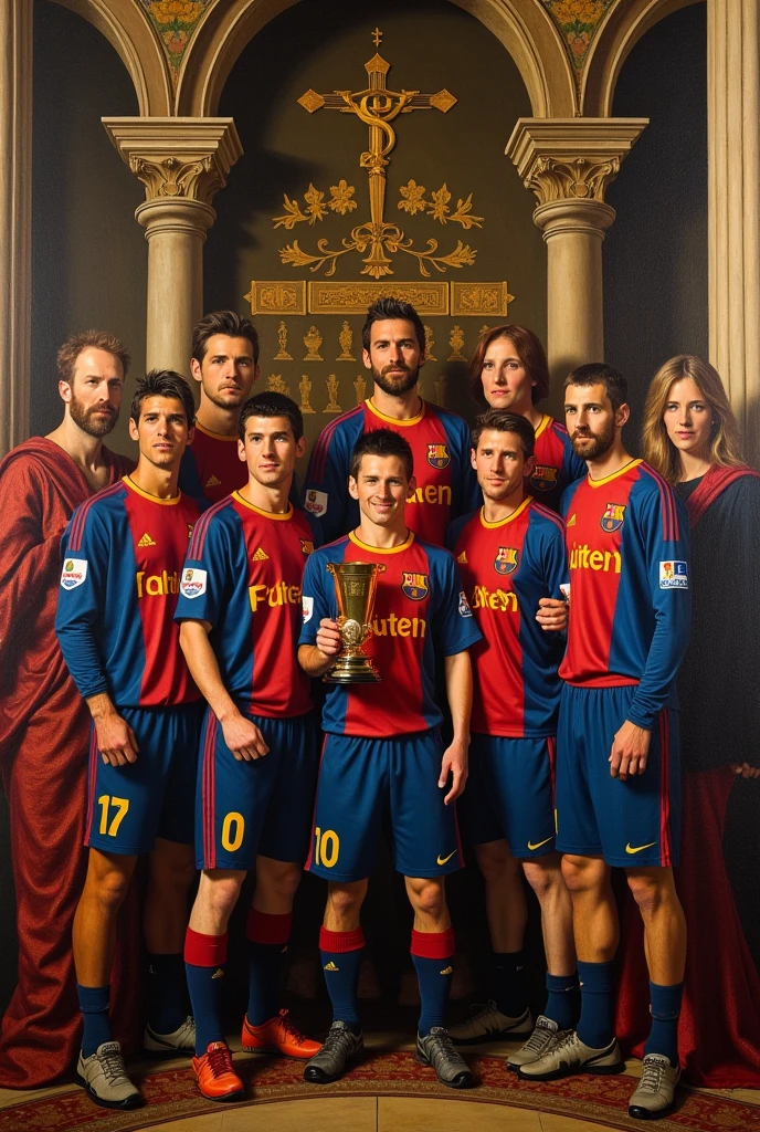 Create a Renaissance-style painting of the 2008 sextuple/09 of Barcelona