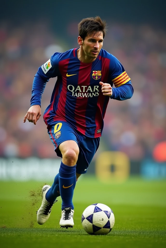 football Lionel Messi running with FC Barcelona 2013 jersey

