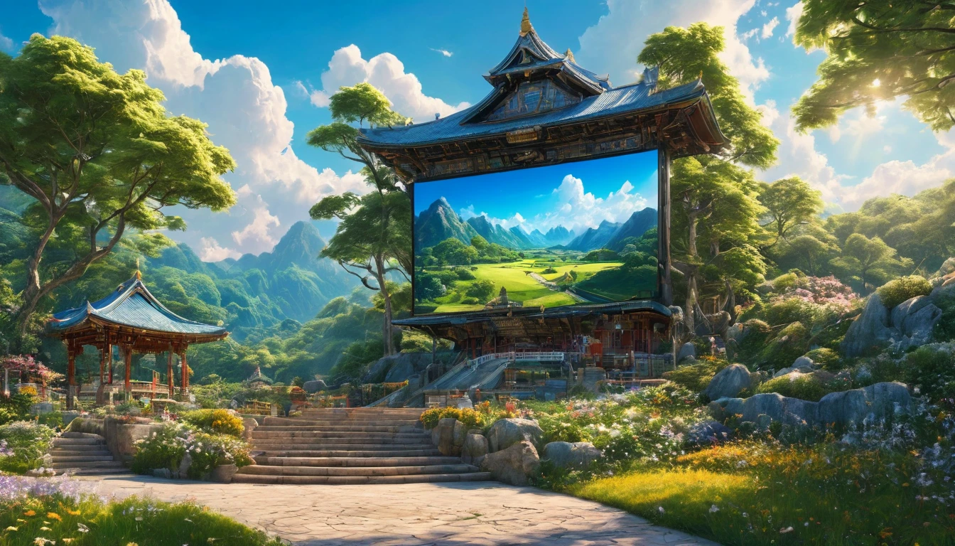 playground、Create a landscape for the ground。blue sky、、(ultra-Detailed Background, Detailed Background), Absurd, High resolution, Super detailed, Very detailed, Portrait Photography、{{masterpiece}}, Highest quality, Very detailed 8k 壁紙, Cinema Lighting, Detailed landscape、