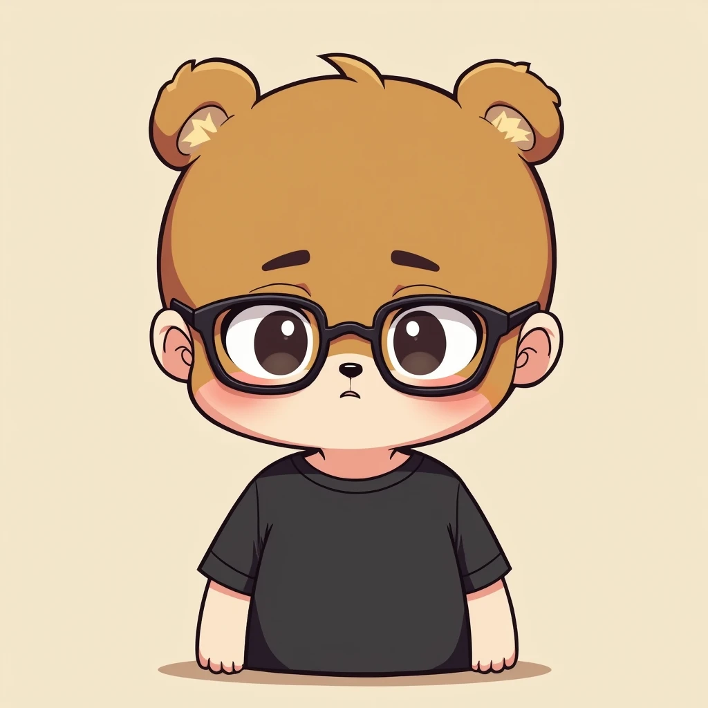 (masterpiece:1.2, Highest quality,Ultra-high resolution,Super detailed),8k,(Best illustrations:2.0),(Cute chibi man wearing a black T-shirt and glasses:2.0),(The man has a relaxed and suspicious expressions in the style of Rilakkuma.,aesthetic background,Very simple design),(isometric illustration)