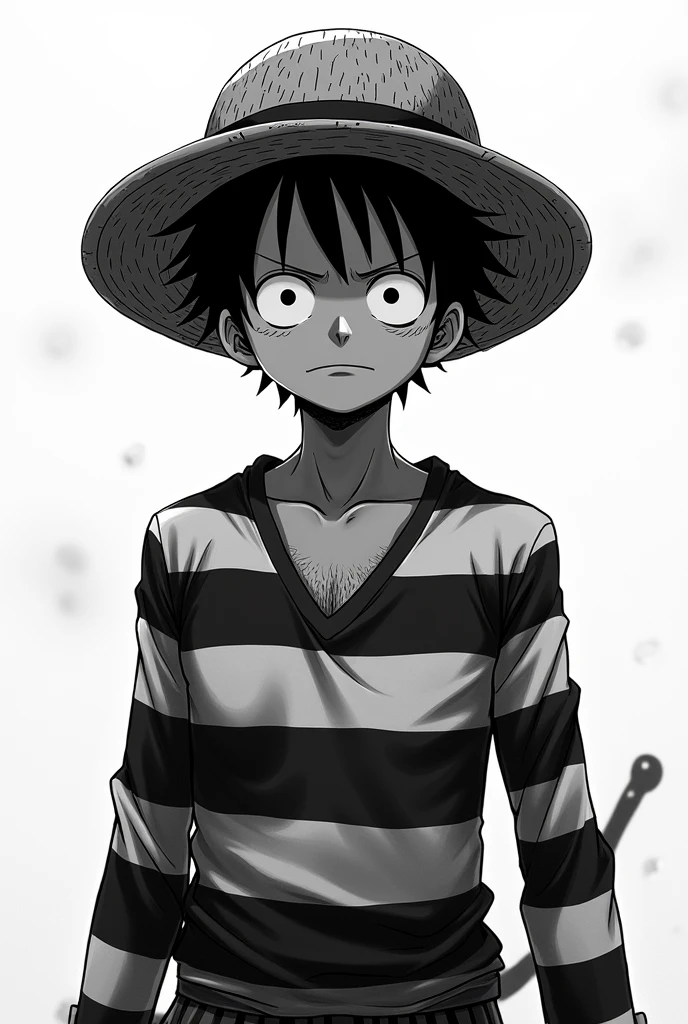 Monkey D. Luffy in black and white striped long sleeve prison uniform