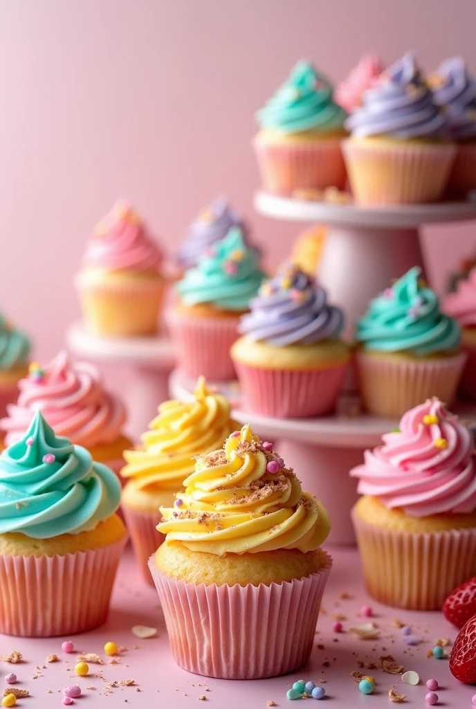 Cupcakes: Colorful cupcakes with various toppings, like sprinkles, frosting swirls, or fresh fruit.