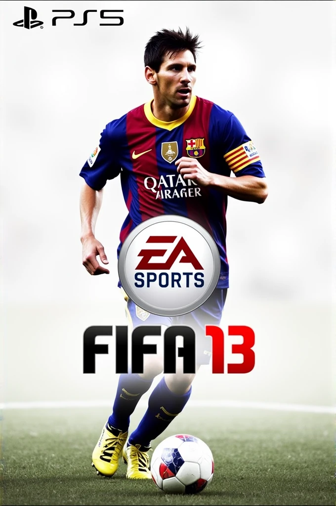 Jeux cover football cover logo écrit fifa 13 Lionel Messi courant avec le maillot du FC Barcelone 2013