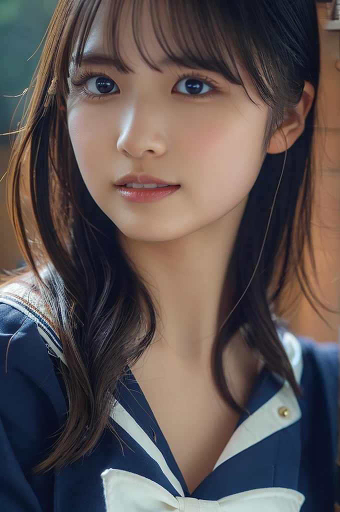 ,long leg,long neck,(standing,full_body:1.3),mini skirt,tall stature,(sailor uniform:1.2),(huge breast,cleavage,gigantic breast:1.2),natural make,beautiful face,smile,bob,(Highly detailed face and skin texture:1.4),(solo:1.3), best quality ,masterpiece,ultra high res,(photo realistic:1.3),(8k uhd,RAW photo:1.2),35mm lens, f/1,(Detailed eyes:1.2), Double eyelid