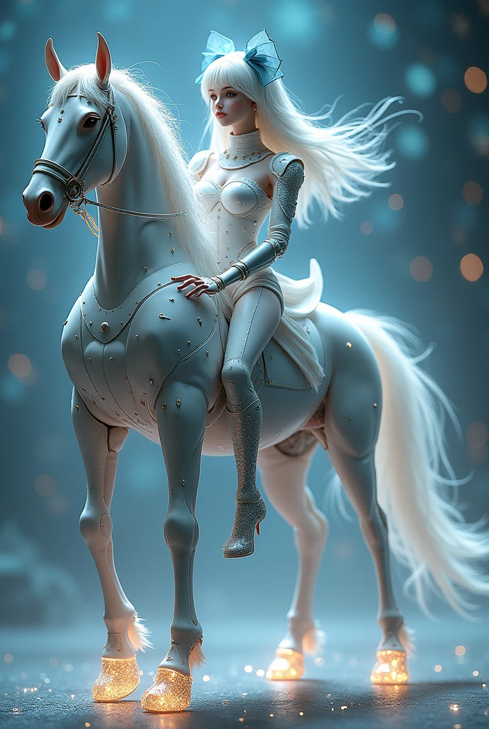 Centaur, hours woman, Four legs,android, huge huge bra,Crystal high heels,Sparkling all over with stars,((Wearing knight armor: 1.6))(Flesh-colored skin (by Cynthia Sheppard), Fair and shiny skin, Full body CGsociety, Beautiful full body concept art, horse, smooth Fair and translucent skin, Pretty blue bow hair accessories and pale porcelain skin, Gu Weiss, Fair and translucent skin, Pale skin,,Ivory white skin, Light milky white porcelain skin,(Skin tone consistency)